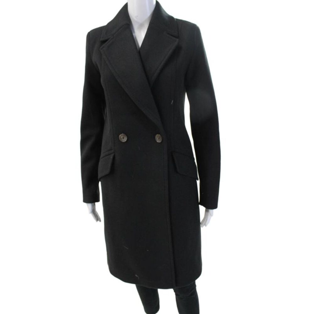 Bernando Women Black Collared Button Overcoat Long Sleeve Size XS